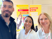 Unser Team – Justin Vetter (stellv. Teamleitung Personalwesen), Diana Dequis (Personalmarketing/Recruiting) und Ausbildungsbotschafterin Yousra Haddouti